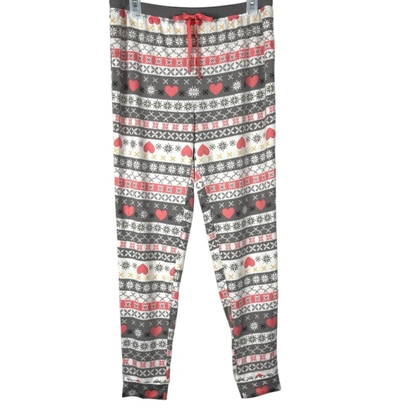Layla Women’s Very Soft Coral & Grey Fair Isle Print Pajama Pants Size Large - Picture 1 of 7